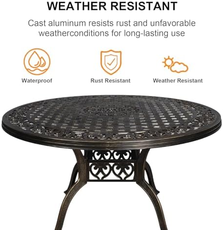 48.23" Patio Dining Table, All-Weather Cast Aluminum Table with 2.36" Umbrella Hole, Patio Furniture Table, Outdoor Dining Table for Backyard and Poolside - Image 4