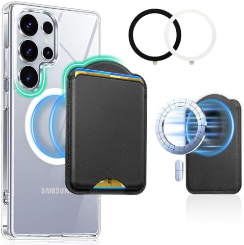 Magnetic Wallet for Samsung Galaxy S26 S25 S24 Series, Fold 8 Ultra with Magsafe Case, for iPhone 18-12 Series, RFID Blocking Leather Magnetic Card Holder | Holds 3 Cards | Black by Unknown