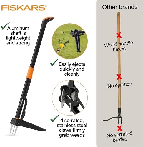 Fiskars Deluxe Stand-Up Weed Puller Tool, 4 Serrated Stainless Steel Claws - Image 3