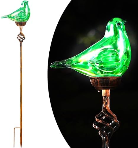 Decorative Solar Lights, Outdoor Solar Bird Stake Lights, Hand Blown Glass Decorative Garden Pathway Lights Outdoor Waterproof Glass Stakes (Green) by Unknown