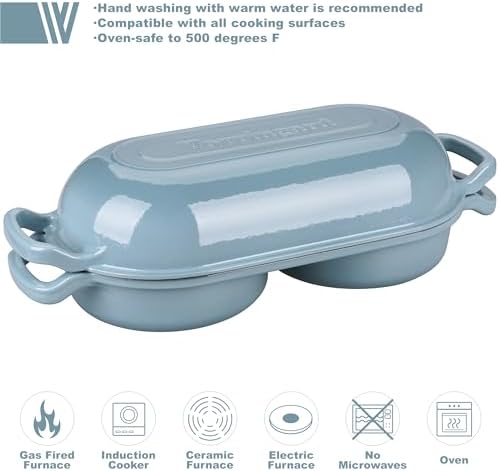 VORRINGARD Enameled Cast Iron Double Dutch Oven with Lid, Dual Round Loaf Pan, Bread pan for Homemade Sourdough Bread Baking, Sea salt - Image 3