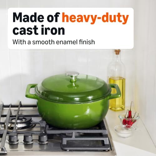 Amazon Basics Enameled Cast Iron Dutch Oven Pot With Lid, 6-Quart, Round, Dual Handles, Heavy-Duty, Oven Safe for Stews, Roasting & Baking, Green - Image 5