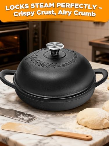 Dutch Oven Bread Baking Pot with Lid 6QT Cast Iron Design & Complete Sourdough Kit (Banneton Basket, Dough Tools, Silicone Sling) for Artisan Bread Making - Image 2