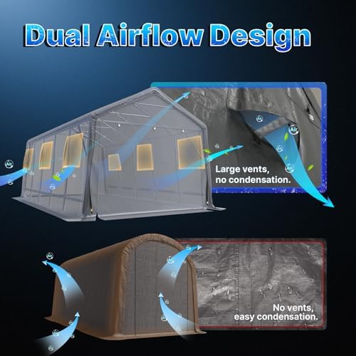 ADVANCE OUTDOOR 13x20 ft Carport 2 Roll up Doors & Vents Outdoor Portable Storage Shelter Garage Tent for Vehicle Boat Truck Anti-UV Snow Resistant Waterproof, Gray - Image 6