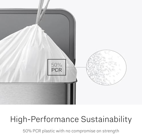 simplehuman Code M 60 Count Custom Fit Liners, Drawstring Kitchen Trash Bags, One-by-One Mess-Free Dispense, Extra Thick & Double Seamed, 50% PCR Plastic, 40-45 Liter / 11-12 Gallon, White - Image 4
