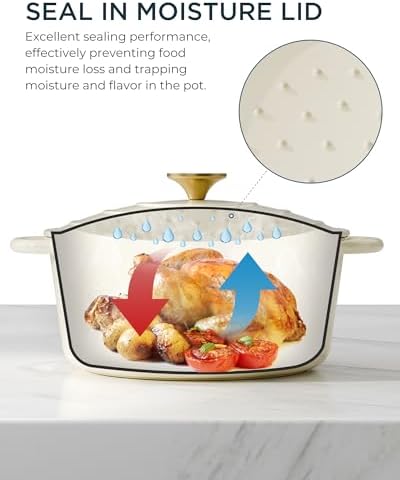 Enameled Cast Iron Dutch Oven, 7.5QT Pot with Lid, Cream White - Image 3