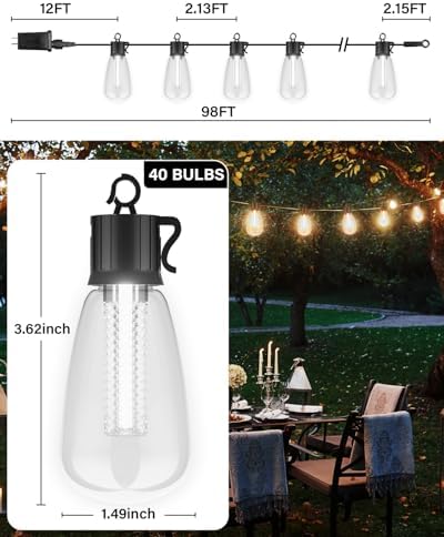98FT Outdoor String Lights with Remote - Multicolor & Warm White, 8 Light Modes Timer Waterproof Patio Lights Plug In Dimmable String Lights Shatterproof for Outside Porch Backyard Party - Image 5