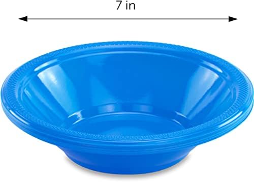 DecorRack 24 Blue Plastic Bowls, 7 in Disposable 12 oz Bowl - Image 2