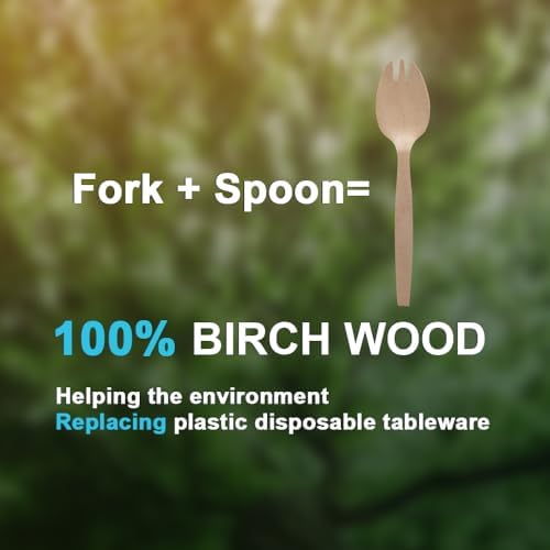 Disposable Sporks 6" Natural Birch Wood Sporks 100 Pack - Image 5
