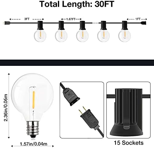 GPATIO Outdoor String Lights - 30FT Waterproof Patio Lights with 15+1 Dimmable Globe Bulbs 2700k Shatterproof for Backyard Gazebo Porch Garden - Image 2