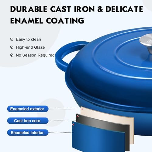 Overmont Enameled Cast Iron Dutch Oven - 3.8 QT Shallow Braiser with Recipe - Image 4