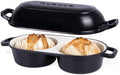 Dutch Oven for Sourdough Bread Baking – Enamelled Cast Iron Bread Loaf Pot – 500°F Oven Safe Non Stick Bread Pot – Double Round Loaf Space, 16.5cm Diameter, Black, – by Nuovva by Nuovva