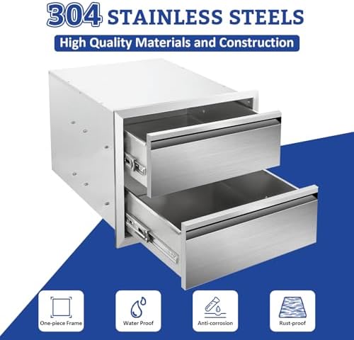 Outdoor Kitchen Drawers Stainless Steel Double Layer BBQ Drawers 18" W x 15" H x 23" D Flush Mount Built-in 2-Drawer for Outdoor Kitchen Island Patio Grill Station - Image 3
