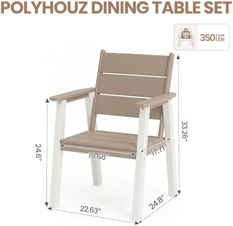 Outdoor Dining Chairs Set of 2,HDPE Patio Chairs with Wide Seat,Ergonomic Design Outdoor Furniture for Porch,Backyard,Deck,White Brown - Image 2
