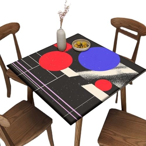 Outdoor Tablecloth with Elastic, Modern Minimalism Pattern Printed on Fade Resistant Square Fitted Table Cover, Use for Kitchen Patio Restaurant, Fit for 42" x 42" Square Tables by JRBSZMI2