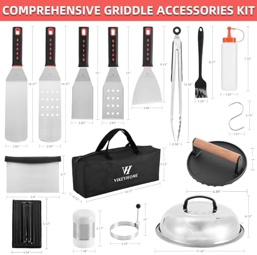 VIKEYHOME Griddle Accessories Kit, 28 Pcs Flat Top Grill Accessories Set for Blackstone, Professional Grill BBQ Spatula Set with Basting Cover, Spatula, Scraper, Bottle, Tongs, Egg Ring - Image 2