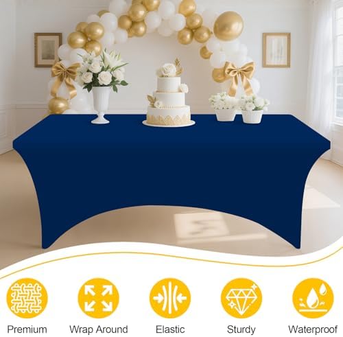 Smiry 2 Pack Spandex Table Cloth 6FT, Elastic Fitted Navy Tablecloth - Image 4