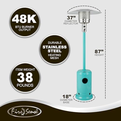 Fire Sense 61130 Patio Heater with Wheels, 48,000 BTU, Aqua Blue - Image 5