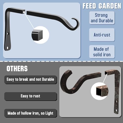 FEED GARDEN 2 Pack 8 Inch Hanging Plant Bracket Wall Hooks Decorative Plant Hangers for Outdoor Hanging Bird Feeders, Wind Chimes, Plant Baskets, Black - Image 4