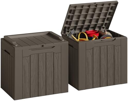 JUMMICO 31 Gallon Resin Deck Box Waterproof Outdoor Storage Boxes 2 Pack by JUMMICO