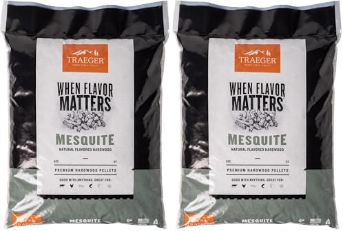 Traeger Grills Mesquite 100% All-Natural Wood Pellets for Smokers and Pellet Grills, BBQ, Bake, Roast, 18 lb. Bag (Pack of 2) by Unknown