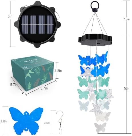 Toodour Solar Wind Chimes for Outside, Hanging Butterfly Shell Wind Chime - Image 7