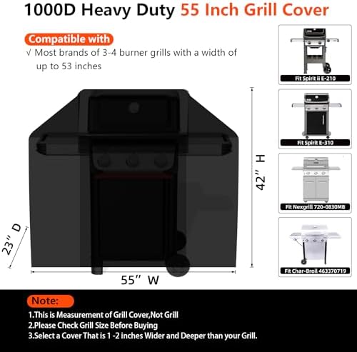 [Upgraded 1000D Heavy Duty Fabric] 55 inch Grill Cover for Outdoor Grill - Image 2