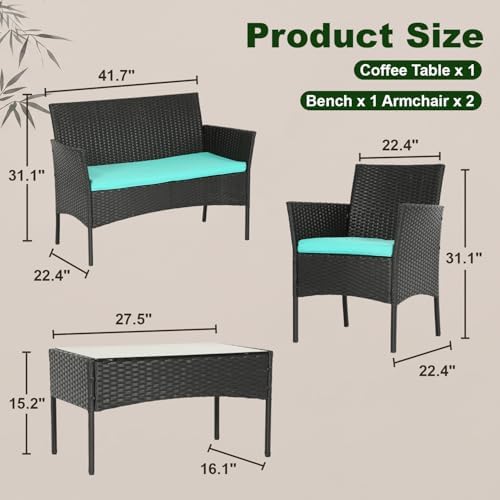 FDW 4-Piece Patio Furniture Set | Blue | Outdoor Wicker Furniture - Image 2