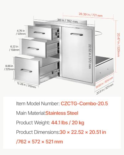 VEVOR Outdoor Kitchen Drawers, 23"W x 21"H x 30"D, Cabinet/Trash/Door/Combo - Image 2