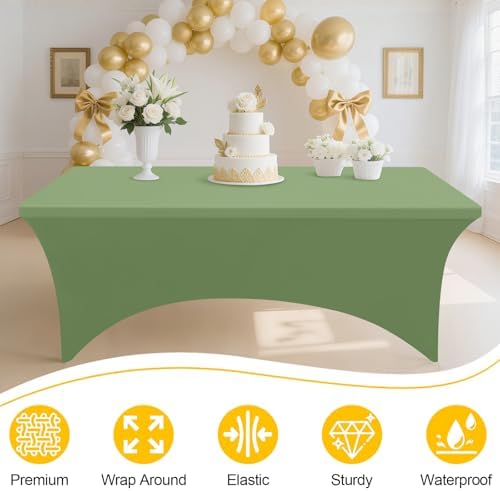 Smiry 2 Pack Spandex Table Cloth 6FT, Elastic Fitted Sage Green Tablecloth - Image 2