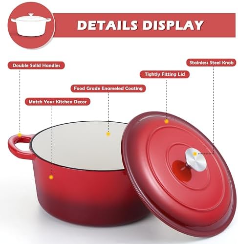 TeamFar Enameled Cast Iron Dutch Oven, 6 Quart Pot with Lid & Dual Handles - Image 3