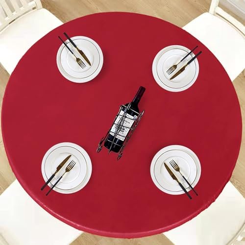 LUSHVIDA Round Tablecloth, Fitted Table Cloth for 57"-68" Tables, Red by LUSHVIDA