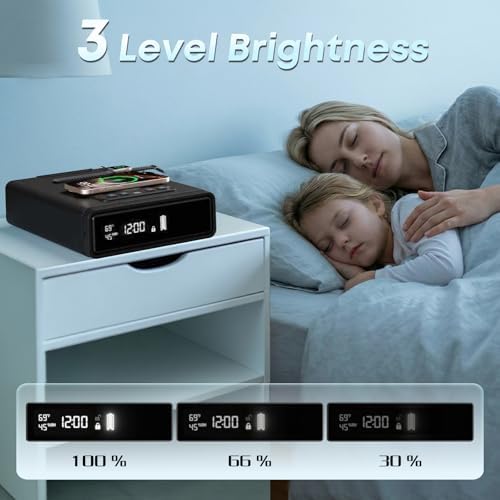 Biometric Gun Safe with Wireless Phone & Watch Charging, Drop Slot Pistol Safe with 3-Way Quick Access, LED Clock Display, Humidity & Temperature Monitoring for Handgun, Cash and Valuables - Image 5