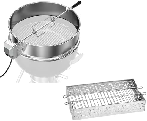 Charkettle Stainless Steel Rotisserie Ring Kit and Stainless Steel Flat Spit Rotisserie Grill Basket by Skyflame