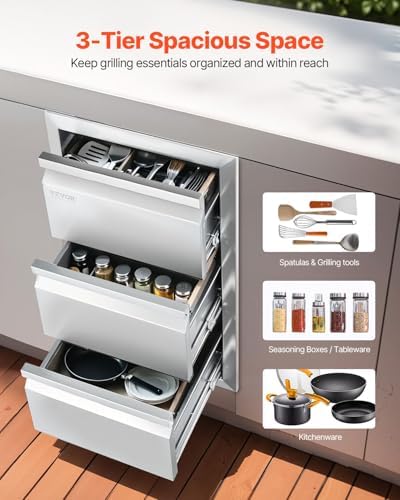VEVOR Outdoor Kitchen Drawers 14.7"W x 25.4"H x 18.7"D Stainless Steel - Image 4