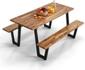 ORALNER Acacia Wood Picnic Table Bench Set w/2“ Umbrella Hole, 6-8 Person by ORALNER