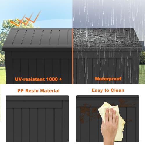 280 Gallon Outdoor Storage Box Waterproof, Resin Lockable Deck Box with Lid, Large Capacity Weatherproof Container for Patio Furniture Pool Accessories, Cushions(Black, 280 Gallon) - Image 5