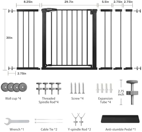 Mumeasy 29.7-54.2" Baby Gate for Stairs, Pressure Mounted Dog Gate for Doorways, Extra Wide Walk Thru Safety Pet Gate for Doors with Auto Close, Easy Install Child Gate for Hallway Indoor House, Black - Image 2