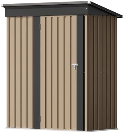 Flamaker 5x3 FT Storage Shed Waterproof Metal Garden Shed with Lockable Door Utility Tool Shed Outdoor Storage for Backyard, Patio and Lawn, Brown by Flamaker