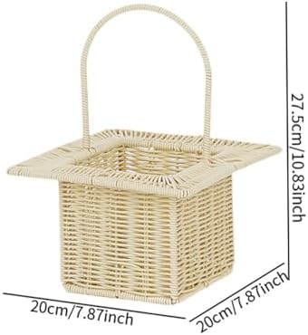 Storage Basket Organizer for Dining Table with Handle Multifunctional Picnic Basket, Beige Square - Image 3