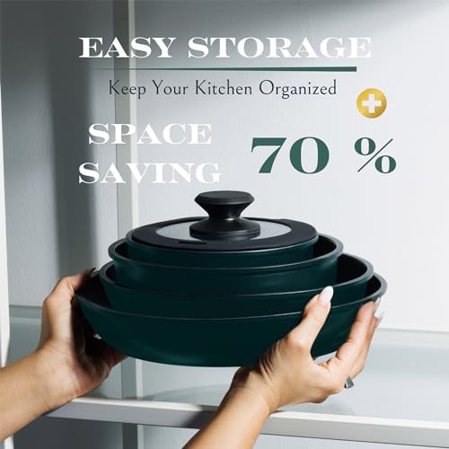 Moss & Stone 10-Piece Nonstick Pots and Pans Set, Removable Handle Cookware - Image 3