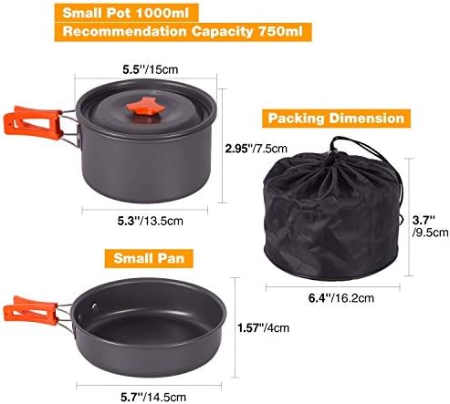 REDCAMP 6/10/11/12/14/15/19 PCS Camping Cookware Mess Kit Camping Gear Campfire Utensils Lightweight Stackable Pot Pan Bowls Soup Spoon with Storage Bag for Camping, Backpacking, Outdoor Cooking - Image 3
