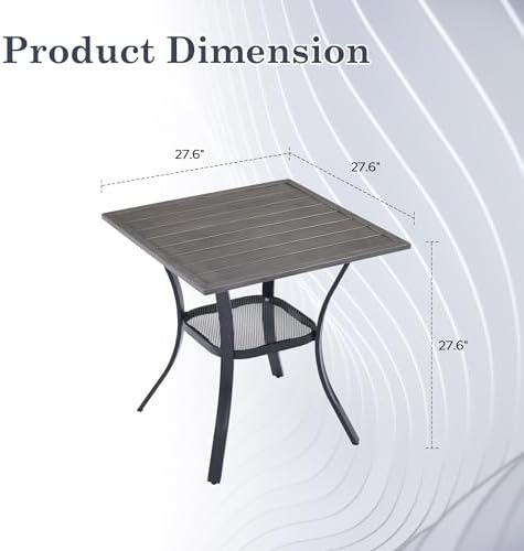 Outdoor Dining Table with Storage Shelf, 27.5" All-Weather Square Patio Dining Table for 2, Metal Patio Table for Garden Lawn Porch Deck Yard, Grey - Image 2