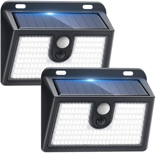 [2 Packs] Solar Motion Sensor Outdoor Lights, Super Bright Solar Lights Outdoor Waterproof, 3 Lighting Modes Security Wall Light for Outside Walking Dog Fence Backyard Deck Garden Door Step Garage by Claoner
