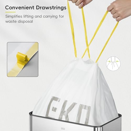 EKO 12.5 Gallon / 40-60 Liter, 110 Count Drawstring Trash Bags, Extra-Strong Garbage Bags, Unscented, Leak-Resistant, Easy-Dispense Roll for Kitchen & Household Use, Code Z, White - Image 6