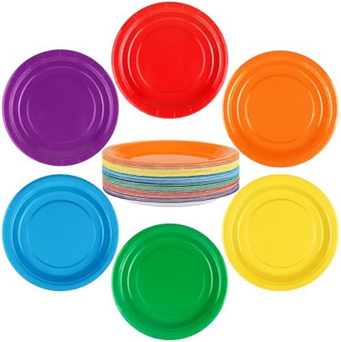 Breroa 72 Pcs Rainbow Paper Plates 7 Inch Bulk Rainbow Plates Disposable by Breroa