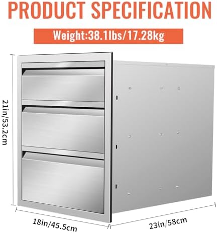 Outdoor Kitchen Drawers Stainless Steel Triple BBQ Drawers Built-in Drawer 18" W x 21" H x 23" D for Outdoor Kitchen Island Patio Grill Station - Image 2