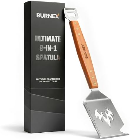 9-in-1 Grill Spatula – Multifunctional 1.5mm Thick Stainless Steel BBQ Tool with Bottle Opener, Cheese Slicer & Scraper – Outdoor Barbecue Grilling Gift for Men, Dad, Father's Day & Christmas by Burnex