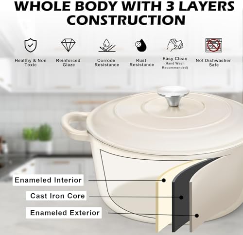 TeamFar 6Qt Dutch Oven, Enameled Cast Iron Dutch Oven Pot with Lid - Image 4