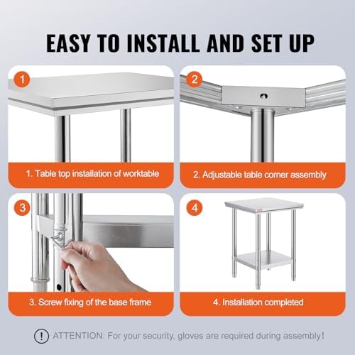 VEVOR Stainless Steel 24 x 24 x 32 Inch Commercial Kitchen Prep Work Table - Image 6